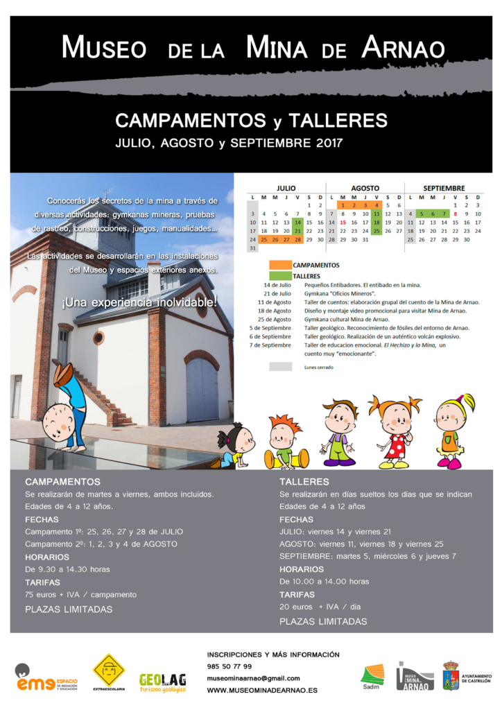 Museo Mina de Arnao. Cartel campamentos y talleres 2017.
